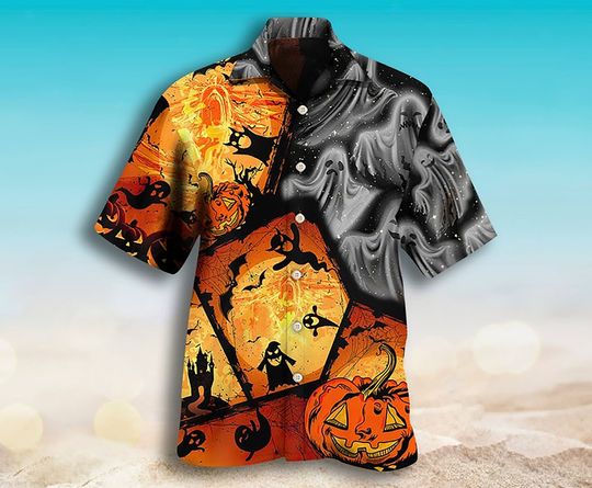 Discover Halloween Ghost Pumpkin Scary Hawaiian Shirt, Ghost Hawaiian Shirt