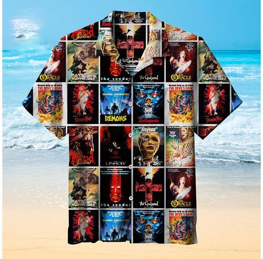 Discover Horror Demons Monster Vintage Trash Movie Hawaiian Shirt