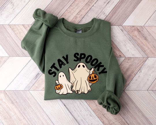 Discover Stay Spooky Sweatshirt, Halloween Sweatshirt,  Womens Halloween Sweatshirt, Spooky Season Shirt, Ghost Halloween