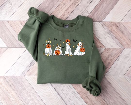 Discover Halloween Sweatshirt,Halloween Sweater,Ghost Sweatshirt,Halloween Dog Sweatshirt,2023 Happy Halloween