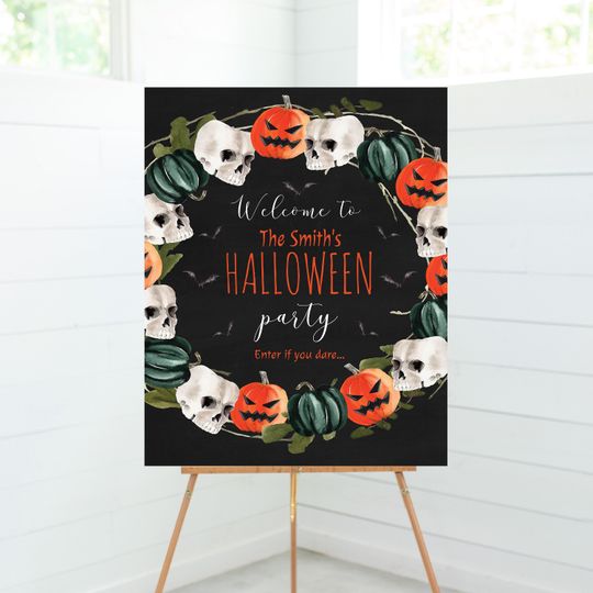 Discover Halloween Party Welcome Sign, Spooky Birthday Party Sign, Halloween Party, Editable Sign, Instant Download, Template, Templett