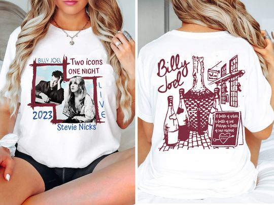 Discover Billy Joel Concert Tour 2023 Shirt, Billy Joel Stevie Nick Two Icons One Night T-Shirt