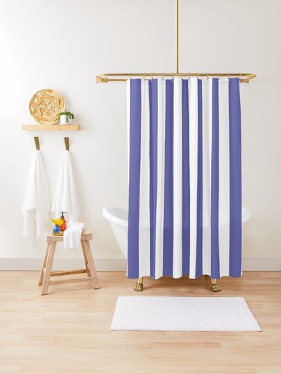 Discover Very Peri and White Vertical Stripes | Shower Curtain