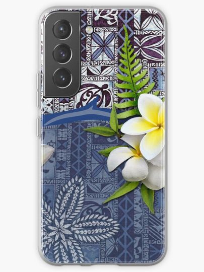 Discover Blue Hawaiian Tapa and Plumeria | Samsung Galaxy Phone Case