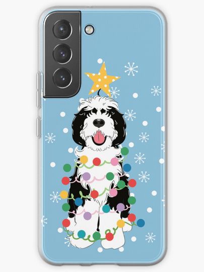 Discover Sheepadoodle Christmas Tree - Black and White  1 | Samsung Galaxy Phone Case