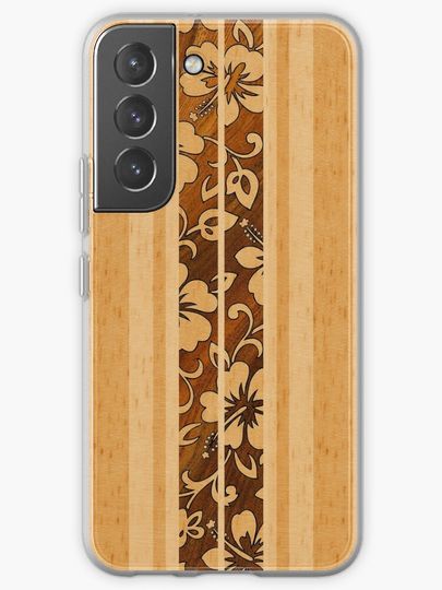 Discover Pupukea Hawaiian Faux Koa Wood Surfboard  | Samsung Galaxy Phone Case