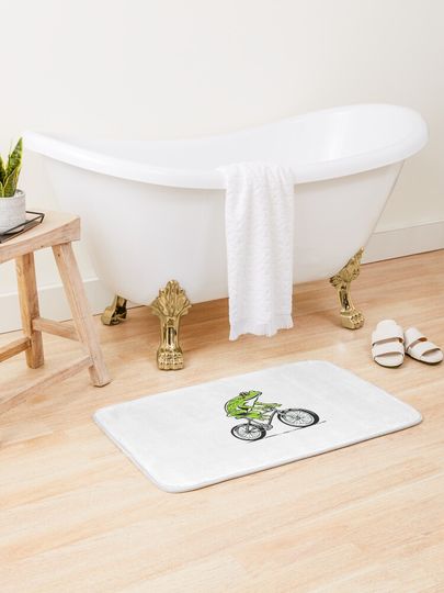 Discover Cute Frog on a Bike | Bath Mat
