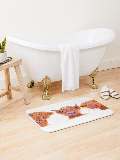 Discover HiGHLaND CoW PRiNT SCoTTiSH &apos; THe ORaNGeS &apos; BY SHiRLeY MacARTHuR | Bath Mat