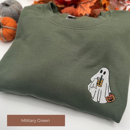 Discover Iced Coffee Halloween Crew | Aesthetic Crewneck | Halloween Sweatshirt | Embroidered Halloween