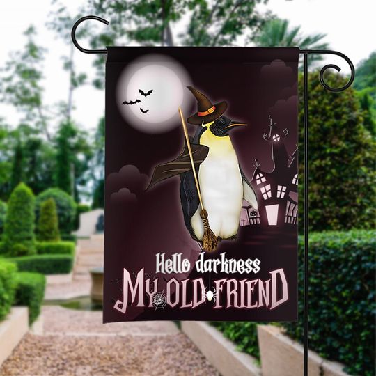 Discover Penguin Sit On The Moon Flag, Hello Darkness My Old Friend Flag
