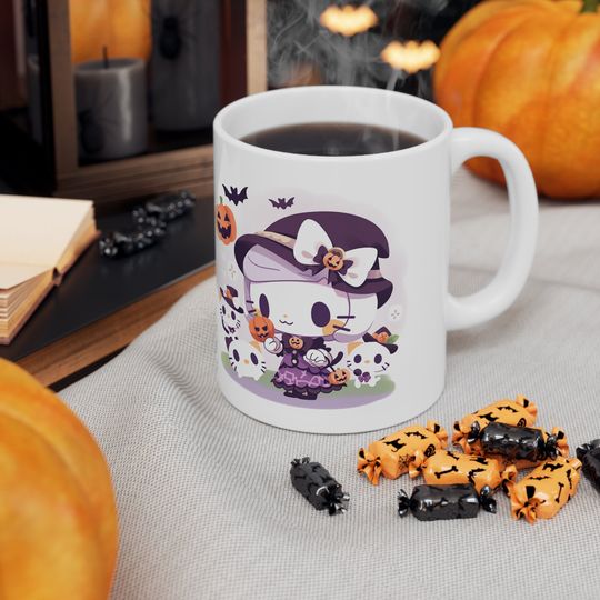 Discover Halloween Kawaii Kitty Coffee Mug, Cute Chibi Spooky Cat, Japan Ceramic Coffee Cup