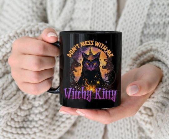 Discover Black cat mug, halloween cat mug, witchy kitty mug