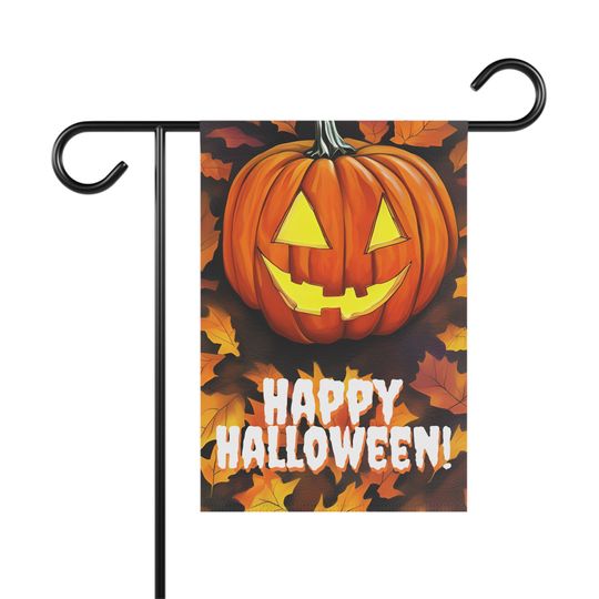 Discover Happy Halloween! Smiling Pumpkin Fall Colors Garden Flag