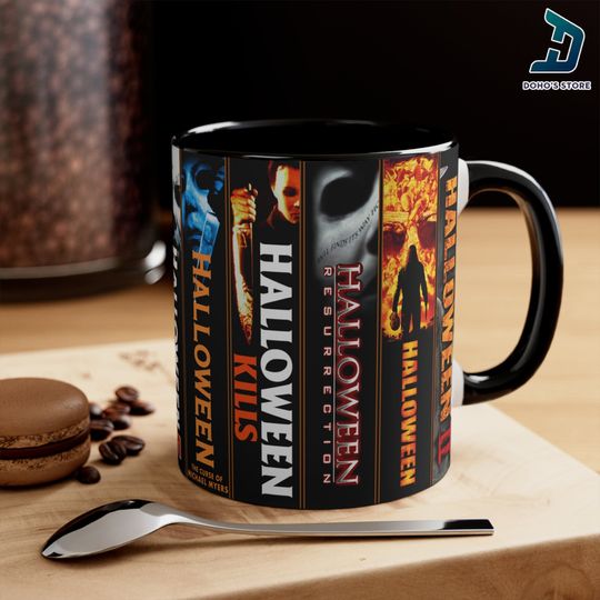 Discover Halloween Horror Movies VHS Mashup Mug, Scary Movies VHS Tapes Collection Gifts, Horror Movie Killers, Halloween Party Mug