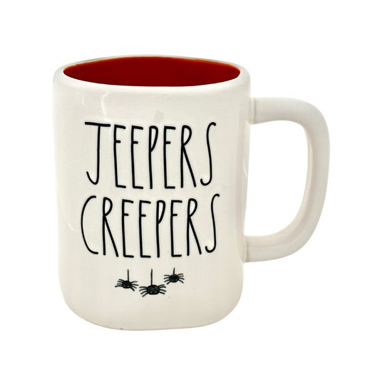 Discover Rae Dunn Halloween 2022 White Mug "Jeepers Creepers," White Mug with Orange Interior and Spiders