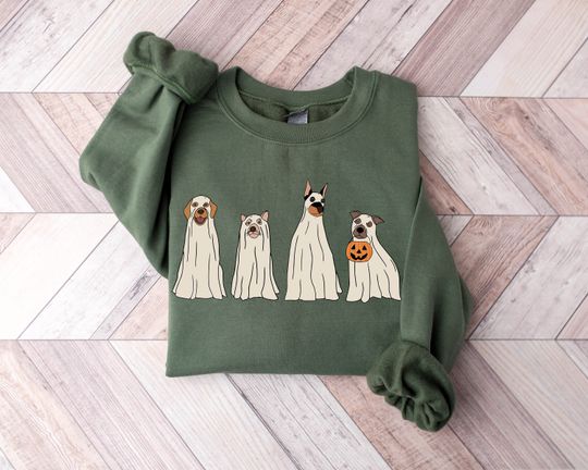 Discover Halloween Sweatshirt,Halloween Sweater,Ghost Sweatshirt,Halloween Dog Sweatshirt,Ghost Dog Shirt,2023 Happy Halloween