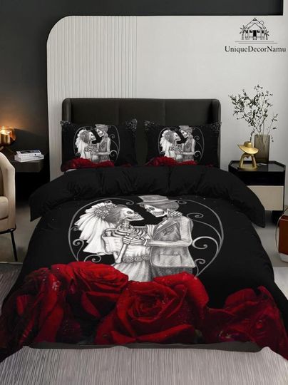 Discover Skull Couple Duvet Cover Set, Gothic Skull Bedding Set