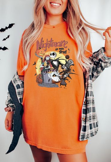 Discover Nightmare On Main Street Shirt, Pumpkin Halloween Shirt, Nightmare Spooky Season Shirt
