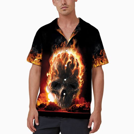 Discover Grunge Born to Ride Biker Hawaiian Shirt,Skull Bike Lover Button Shirt