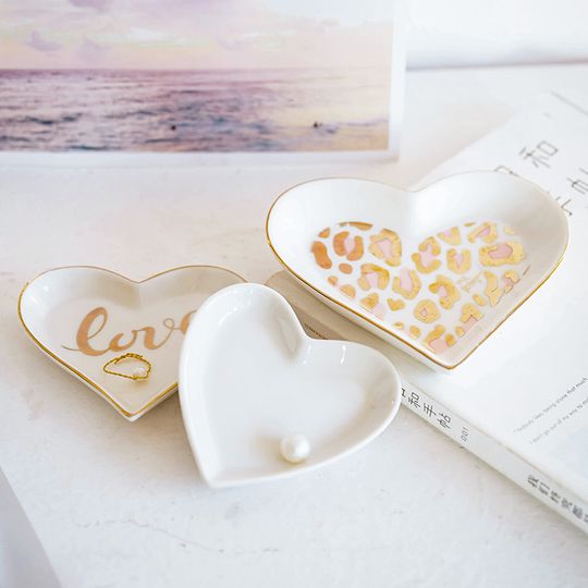Discover Heart Shaped Ceramic Jewelry Tray for Valentine's Day Office Bathroom