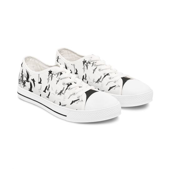 Discover The Seagulls, Custom Sneakers, Black and White Women's Low Top Sneakers