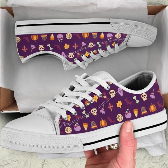 Discover Halloween Shoes for Women, Men, Kids - Low Top Canvas Sneakers Halloween Couple Costume