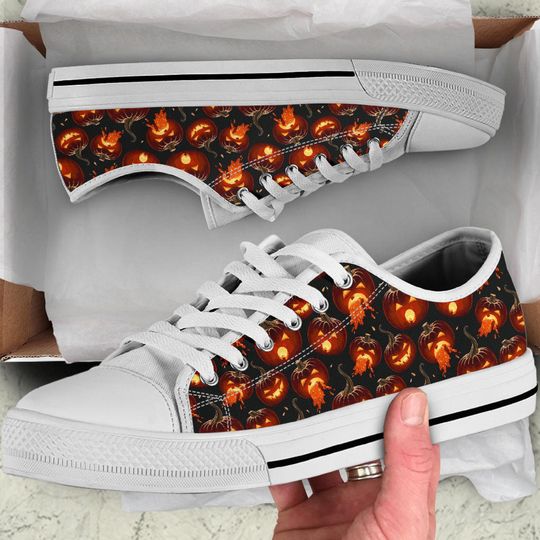 Discover Halloween Shoes for Women, Men, Kids - Low Top Canvas Sneakers Halloween Couple Costume