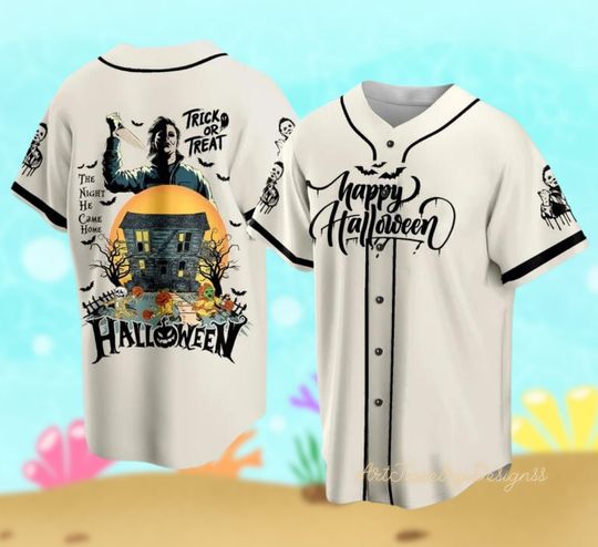 Discover White Happy Halloween Baseball Jersey, Summer Halloween Tropical
