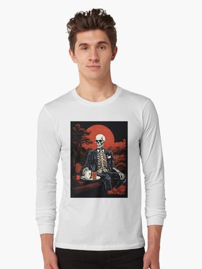 Discover Skeleton Halloween Drink Tea Style Japan 02 | Long Sleeve T-Shirt