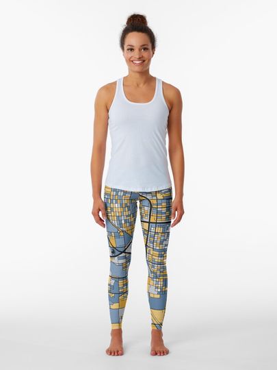 Discover Fresno Map Pattern in Blue & Gold | Leggings