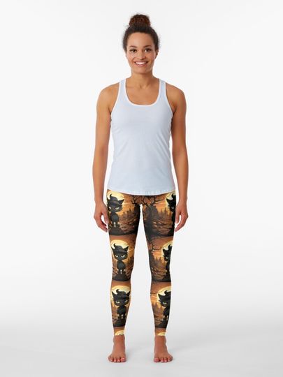 Discover Eerie Black Cat - Spooky Halloween Collection | Leggings