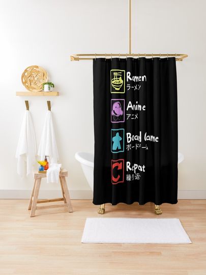 Discover Ramen, Anime, Board Game, Repeat - Bilingual Japanese Lifestyle | Shower Curtain
