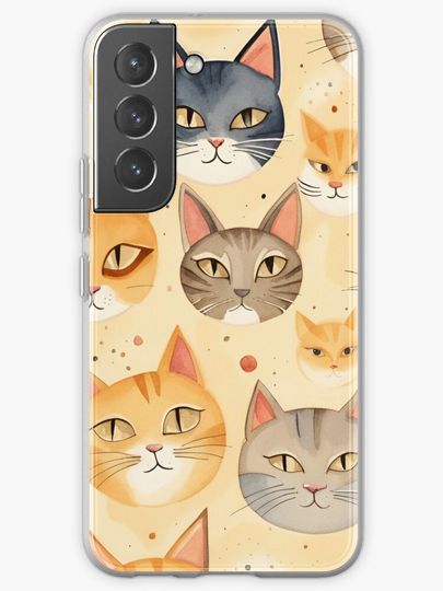 Discover Watercolor Cartoon Cat Faces | Samsung Galaxy Phone Case