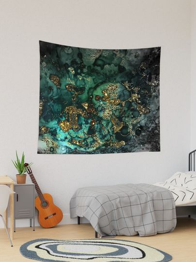 Discover Gold Indigo Faux Malachite Marble | Tapestry