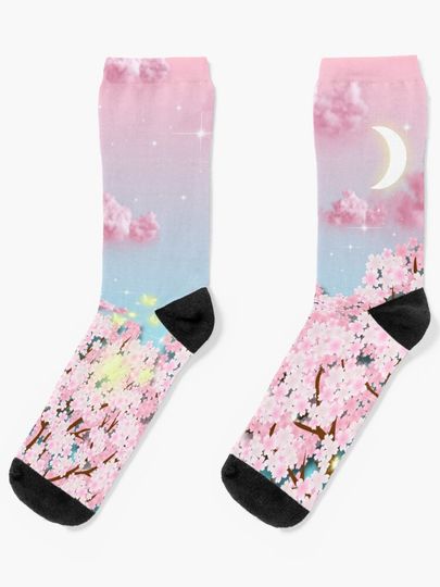 Discover Cherry Blossoms and a Pastel Sky | Socks