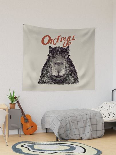 Discover Capybara - Ok I pull up | MEME | Red Capybara | His Name - Gort | Capy Yuzu | Pet Mat Bandana | Tapestry