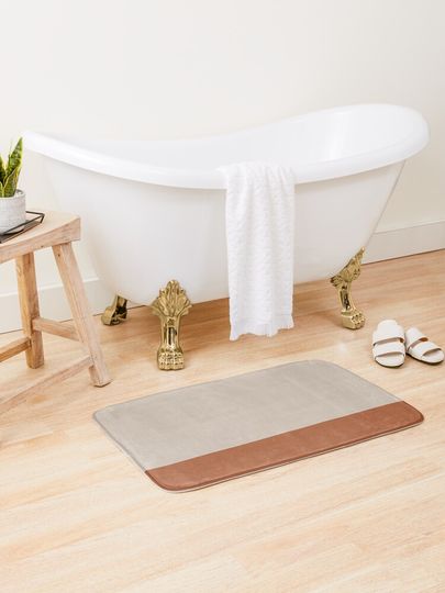 Discover Minimalist Color Block Cuffed Solid in Putty and Clay Rust Terracotta | Bath Mat