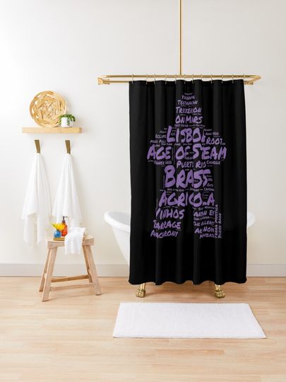 Discover I Play Purple - Meeple Word Cloud for Board Game Enthusiasts | Shower Curtain