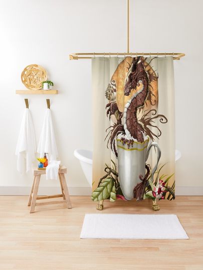 Discover Hot Chocolate Dragon in cup | Shower Curtain