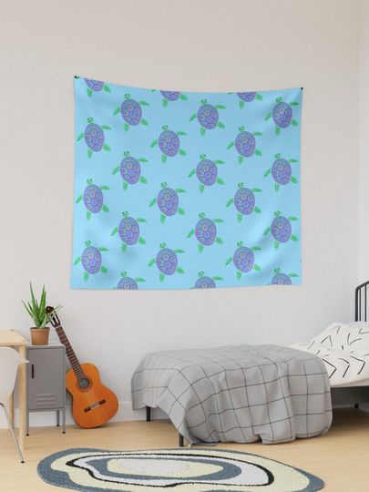 Discover Turtle illustration with purple, green, blue marbled shell | Tapestry