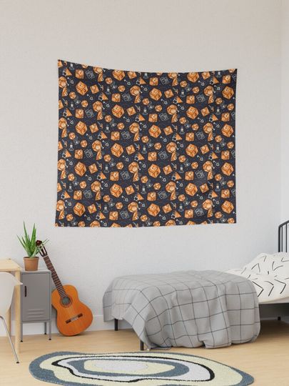 Discover Halloween D20 dice pattern - RPG Pumpkin & Skeleton | Tapestry
