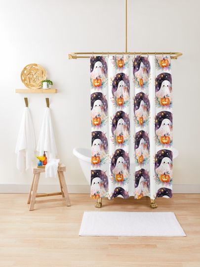 Discover Cute Ghost Halloween Watercolor Kawaii - 08 | Shower Curtain