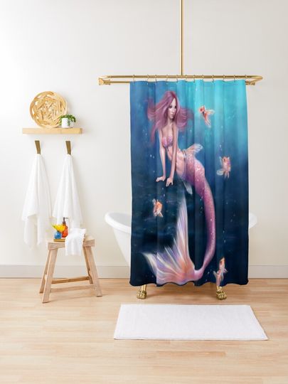 Discover Aurelia Goldfish Mermaid | Shower Curtain