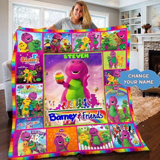 Discover Barney and Friends Custom Blanket, Personalized Barney Christmas Gift, Dinosaur Blanket