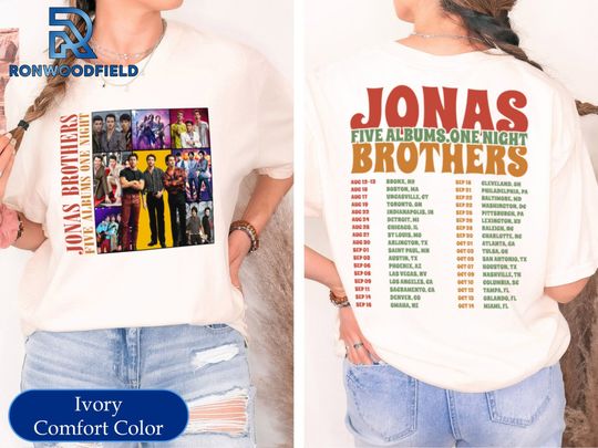 Discover Jonas Brothers Five Albums One Night Double Sided T-shirt, Jonas Tour Front And Back Shirt, Nick Joe Kevin Jonas Tour