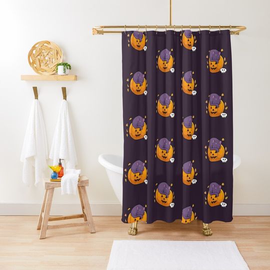 Discover Halloween kitty and pumkin Shower Curtain