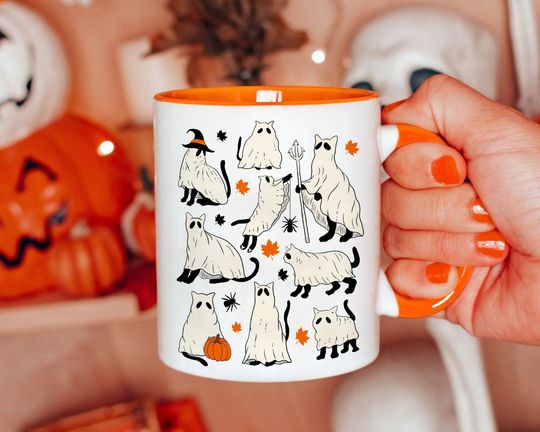 Discover Halloween Mug, Cute Halloween Cups, Black Cat Mug, Ghost Cat Mug, Halloween Coffee Mug, Halloween Gifts, Ghost Mug