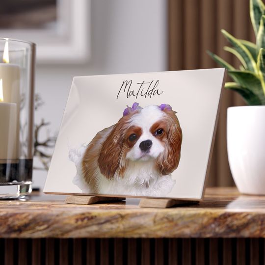 Discover Personalised Pet Portrait on Tile Dog Cat Brush Custom Photo Print on CERAMIC TILE
