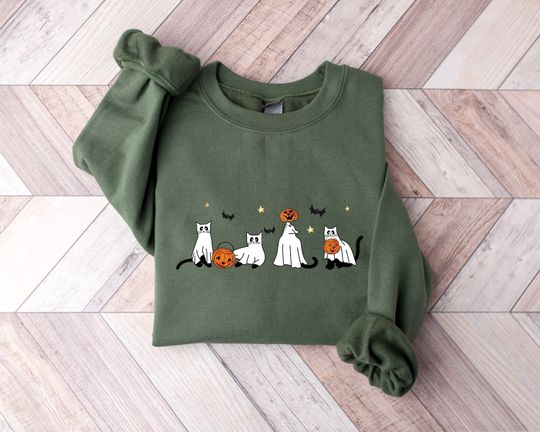 Discover Funny Halloween Cat Shirt, Cat Halloween Sweatshirt, Ghost Halloween Shirt,  Ghost Cats Halloween