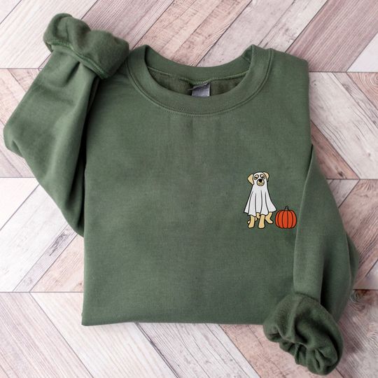 Discover Halloween Sweatshirt Embroidered, Dog Sweatshirt Embroidered, Funny Ghost Dog Embroidered Sweatshirt